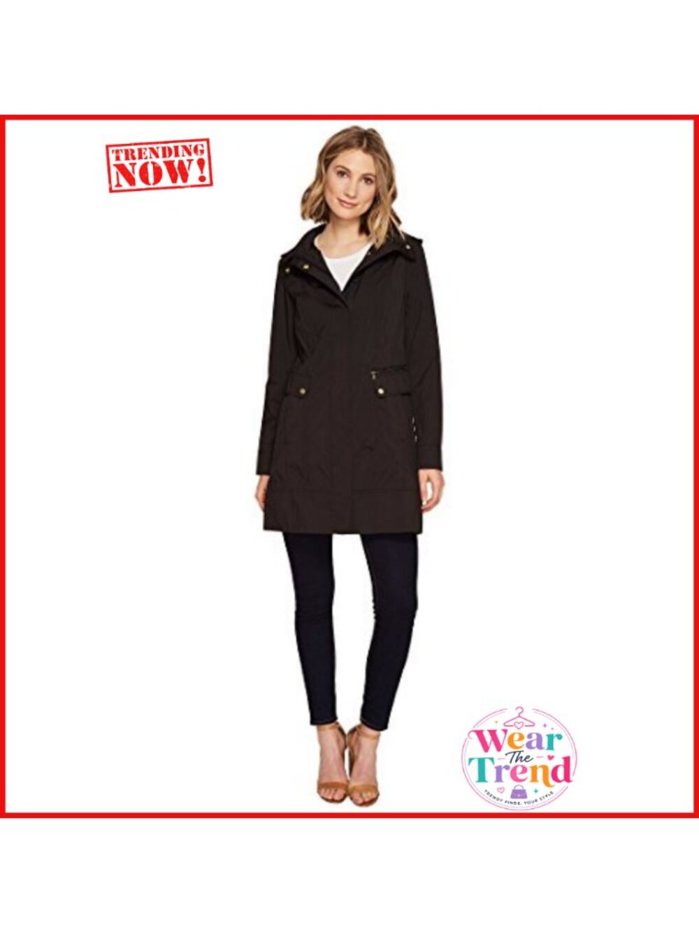 Packable Hooded Rain Jacket Single Breasted Classic Fit
